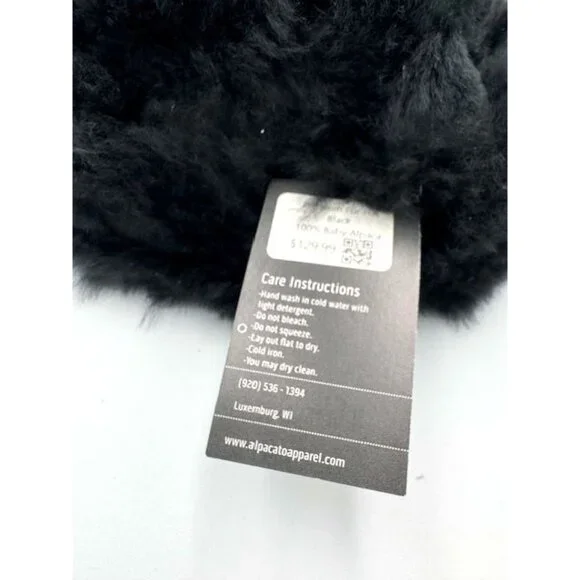 NWT Black Alpaca Fur Hat / 100% Baby Alpaca / Luxuriously Soft & Warm / One Size - Picture 2 of 4